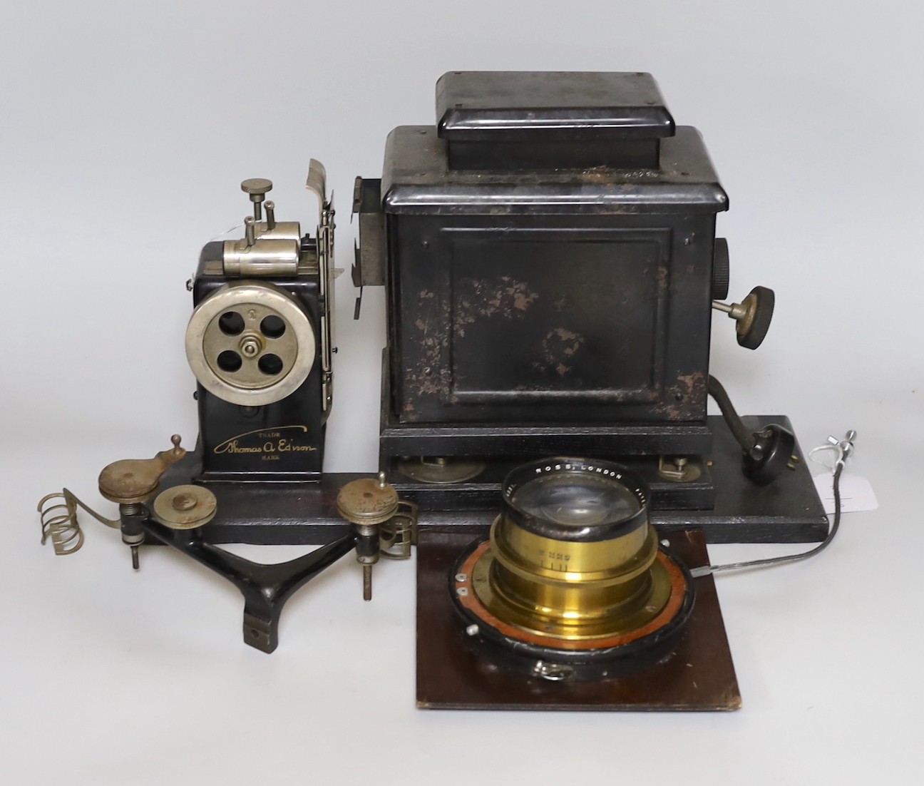 An Edison home kinetoscope, serial number 2364 and a Ross London Patent lens